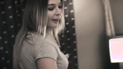 Blonde chick seduces stepbrother and makes him touch her tits