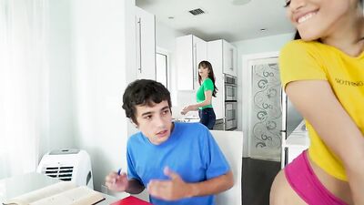 Teen chick and her slutty stepmom are sharing that lucky fellow