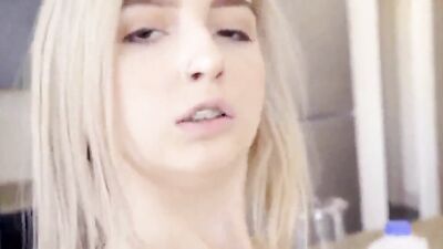 Petite blonde is drilled with some hard cock in the kitchen