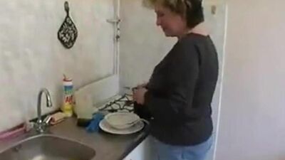Chubby mature woman and stepdaughter are sharing a hard cock