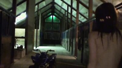 Naughty girl is walking completely naked in an abandoned factory