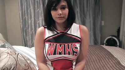 HORNY BIG TITTED CHEERLEADER CREAMS ALL OVER STEP DADS COCK