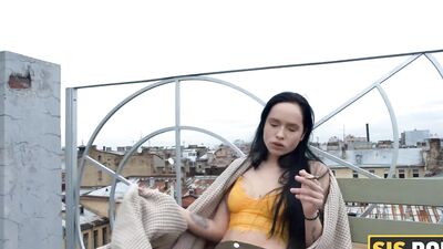 SISPORN. Brunette girl prefers hot sex with the stepbrother to smoking