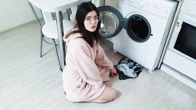 My Step Sister was NOT stuck in the washing machine and caught me when I wanted to fuck her pussy