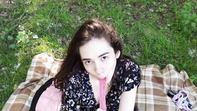 Fuck My Pussy with big Double Dildo on the Picnic