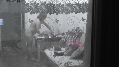 Wife visiting stepdad. Naked  ironing clothes without being ashamed of  .  nudism