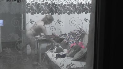 Wife visiting stepdad. Naked  ironing clothes without being ashamed of  .  nudism