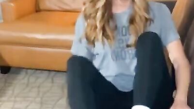 Red Head MILF gives stepson footjob and blowjob