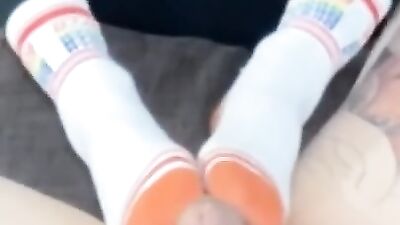 Red Head MILF gives stepson footjob and blowjob