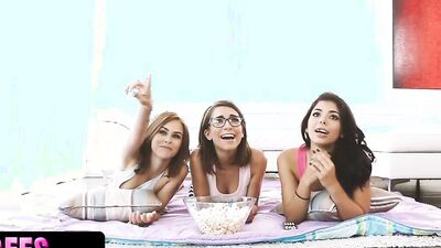 Perv bro checks his stepsister & her friends