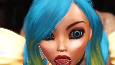 Big monster bangs a cuffed fantasy girl elf in the dungeon