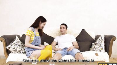 SISPORN. Bimbo redhead loses bet and has to suck and ride stepbros dick