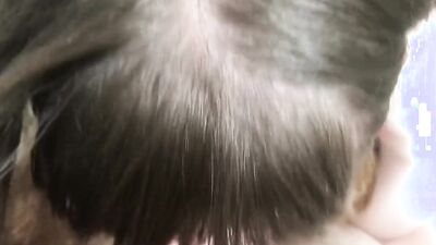 Brunette stepsister with nice tits sucks a cock