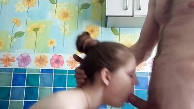 Stepdad fucks a horny brunette in the mouth