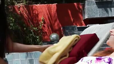 LICK MOMMA - Stepdaughter sunbathing disturbed with hot oral sex