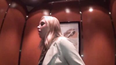 Blonde girl Samantha Saint talks dirty while posing for the camera