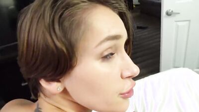 Short-haired girl sucks a thick cock and enjoys being fucked