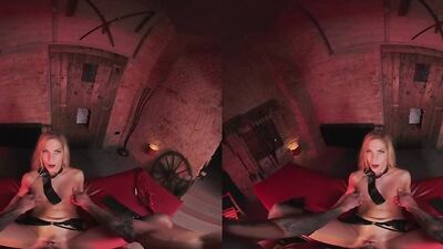 Naughty blonde is riding a hard cock in this hot VR