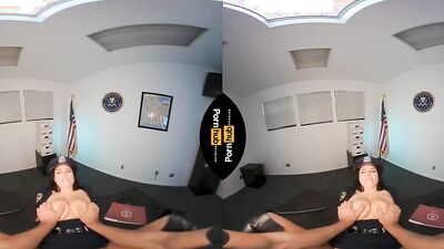 Angela White is playing with dude's hard prick in a VR