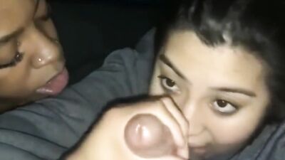 Amateur babes are sucking lucky fellow's cock in a POV