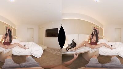Busty babe is riding a lucky fellow's cock in a VR