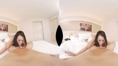 Busty babe is riding a lucky fellow's cock in a VR
