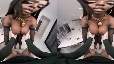 Ebony Mystique is riding horny chap's schlong in this hot VR