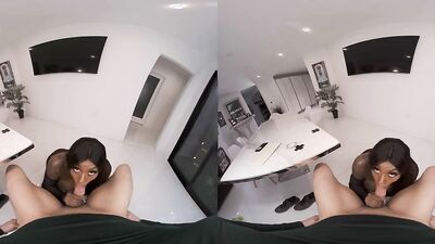 Ebony Mystique is riding horny chap's schlong in this hot VR