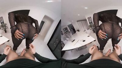Ebony Mystique is riding horny chap's schlong in this hot VR