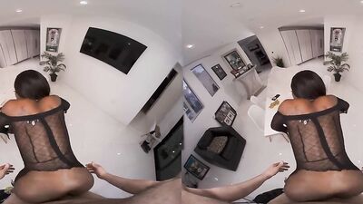 Ebony Mystique is riding horny chap's schlong in this hot VR