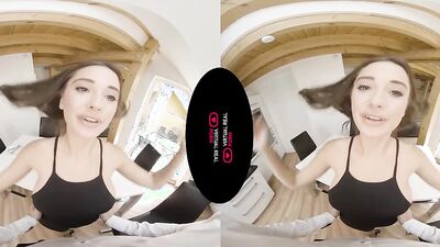 VR footage of Liya Silver riding a lucky stud's hard dong