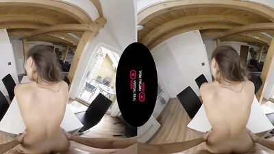 VR footage of Liya Silver riding a lucky stud's hard dong