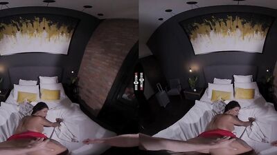 Smoking hot doll is sucking and riding dude's cock in VR