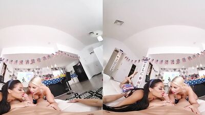 Bridgette B & Kira Noir are sharing cock in this VR