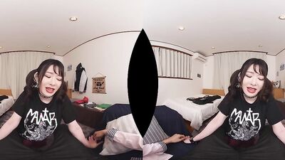Cute Japanese babe is playing with boyfriend's cock in VR