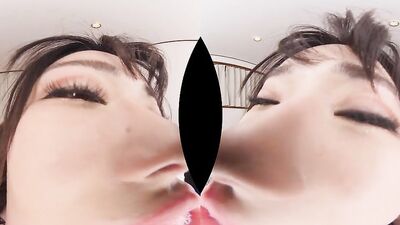 Cute Japanese babe is playing with boyfriend's cock in VR
