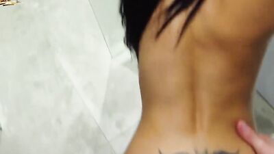 Canela Skin is sucking dudes cock and rams her round ass on it