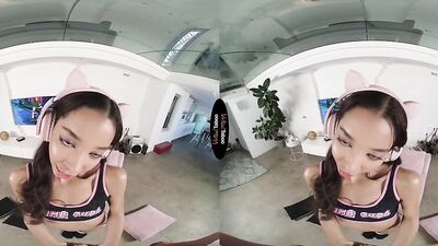 Lin Lin is sucking and riding her boyfriend's hard prick in VR