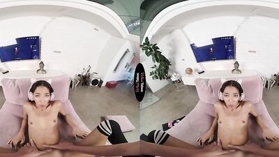 Lin Lin is sucking and riding her boyfriend's hard prick in VR