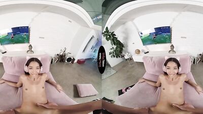 Lin Lin is sucking and riding her boyfriend's hard prick in VR