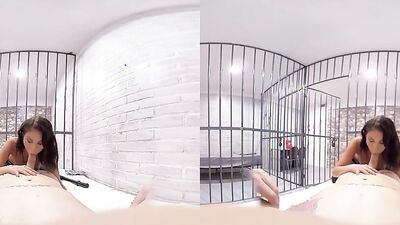 August Ames is riding some hard cock inside the cell