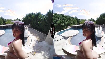 Round ass chick is riding her stepbrother's cock in the backyard