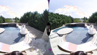 Round ass chick is riding her stepbrother's cock in the backyard