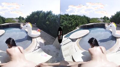Round ass chick is riding her stepbrother's cock in the backyard