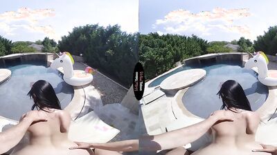 Round ass chick is riding her stepbrother's cock in the backyard