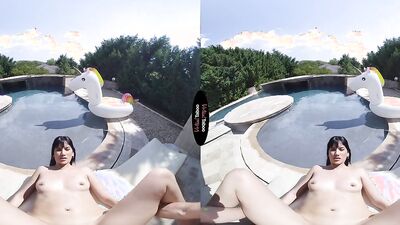 Round ass chick is riding her stepbrother's cock in the backyard