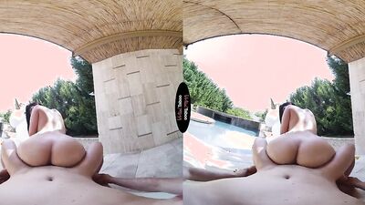 Round ass chick is riding her stepbrother's cock in the backyard
