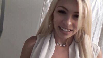 Blonde beauty is sucking and riding dude's cock in this close-up footage