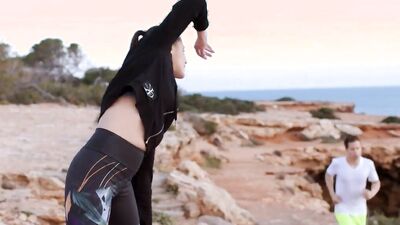 Sybil A is riding horny dude's cock out in the open
