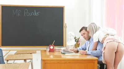 Jessie Saint rubs her puss and gets fucked by a perverted teacher